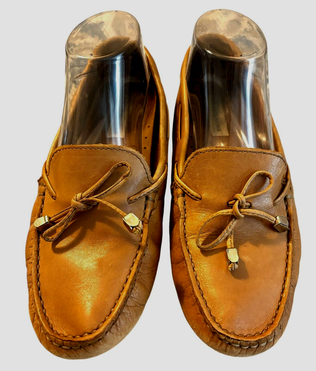 SAKS FIFTH AVENUE TAN LEATHER MOCCASINS DRIVING LOAFERS  display picture 3