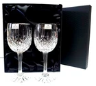 Pair of 24% Hand Cut Lead Crystal Large Red Wine Goblets in Presentation Box