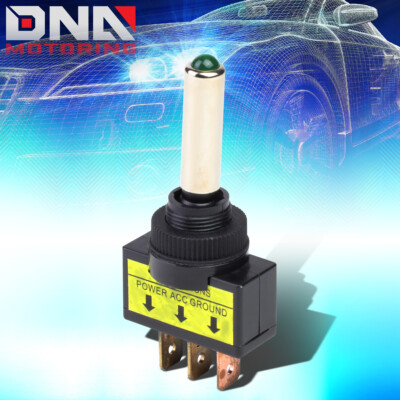 12MM CAR/BOAT BILLET POWER TOGGLE SWITCH GREEN LED INDICATOR 12V 16A ACC GND PIN