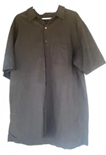 Van Heusen Button Up Shirt Men XXL Short Sleeve Gray Striped 19-19.5 2XL