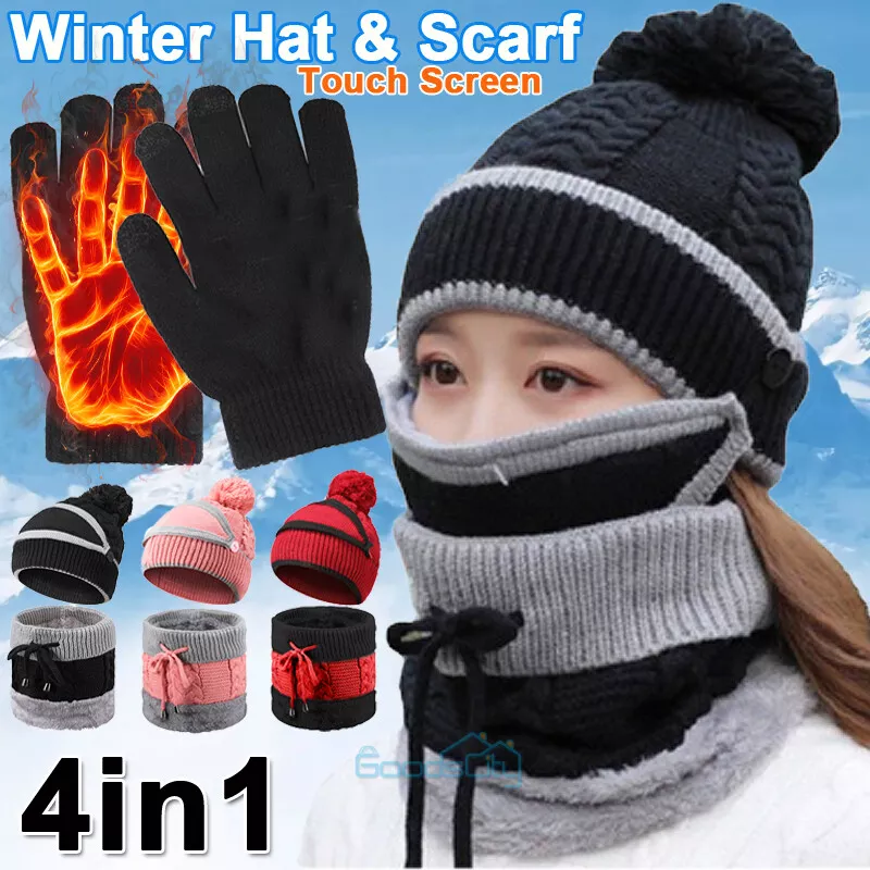 Women's Winter Warm Knit Hat Gloves Scarf Set