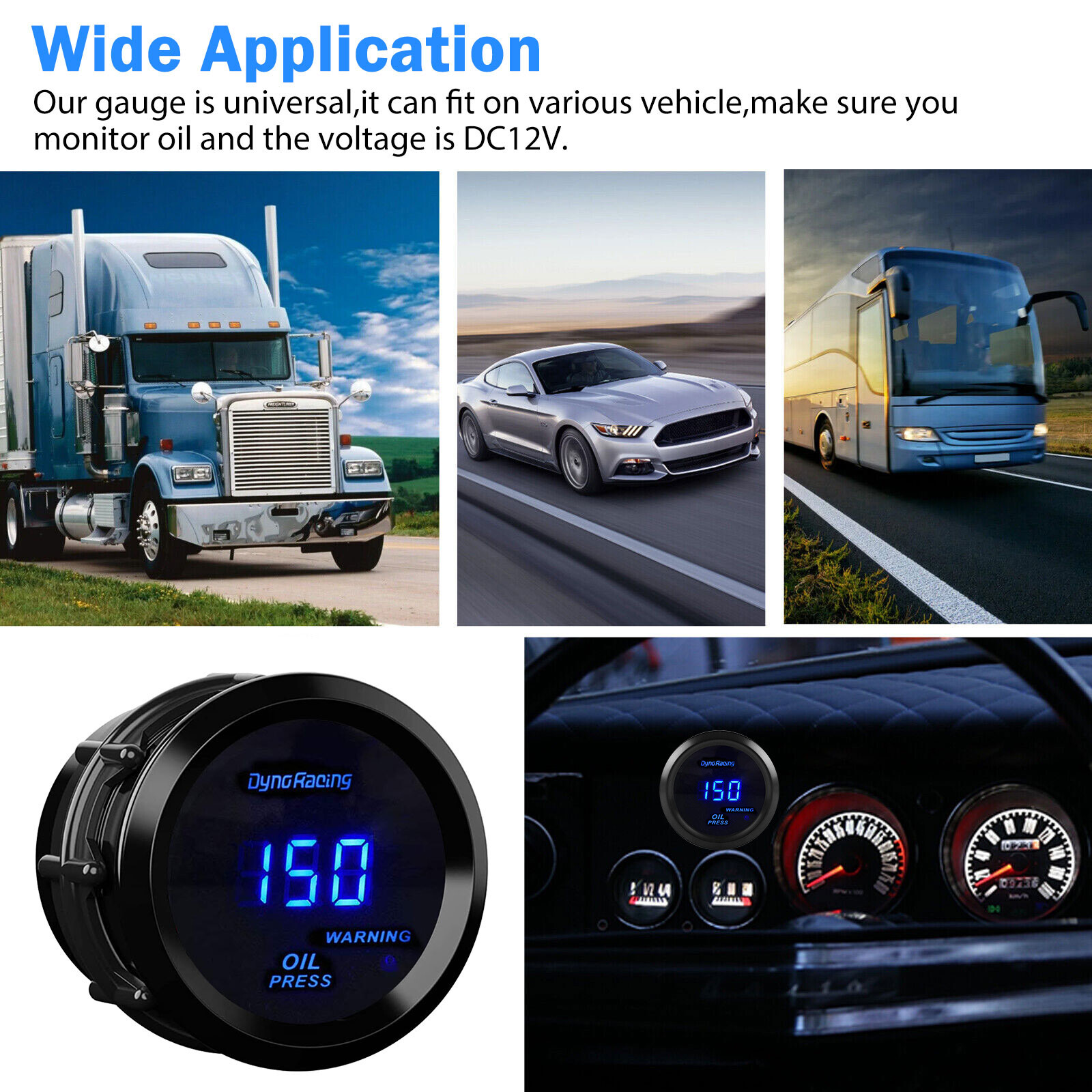 Universal 2" 52mm Digital LED Electronic Oil Pressure Gauge + Sensor