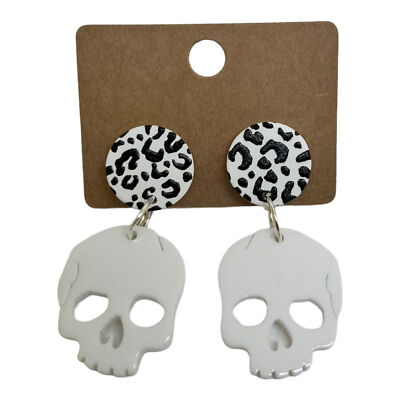 Weiße Totenkopf Leopard Ohrstecker
