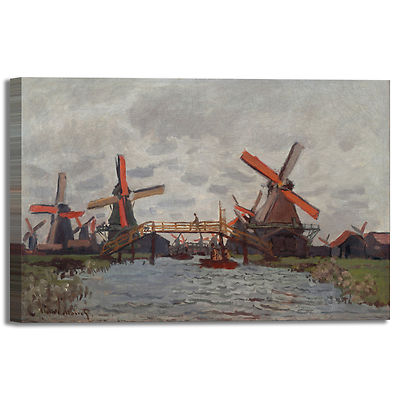 Monet Windmills Design Frame Print Canvas Painted Frame Home Furniture