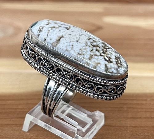 HÜBSCHER GROSSER WEISSER & BRAUNER JASPIS ORANTE IN STERLING STATEMENT RING GRÖSSE 7 - Bild 6 von 12