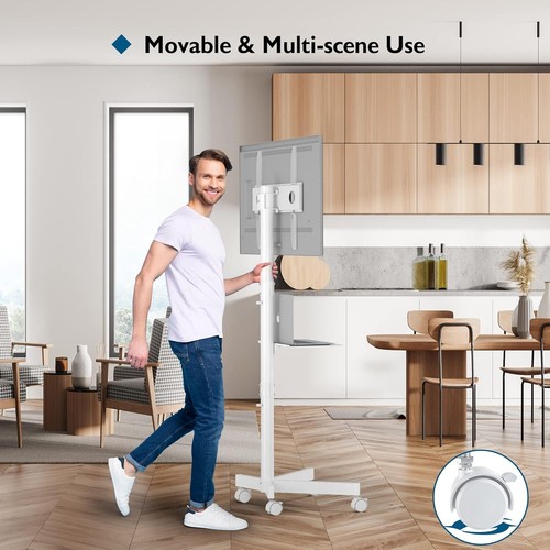 BONTEC Mobiler TV Ständer Rollen 23-60 Zoll Fernseher Tragbar bis 25kg weiß - Bild 2 von 7