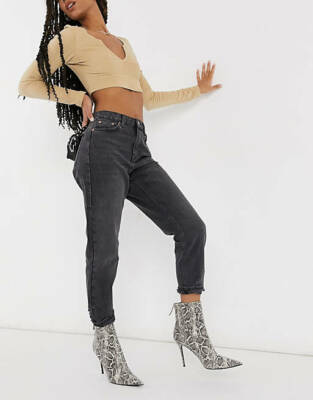 Topshop MOM Washed Black Tapered Ripped Hem Jeans W28 to fit L30 UK10 EUR38  US6 | eBay