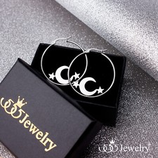 555Jewelry Stainless Steel Celestial Moon Stars Hoop Earrings for Women  Girls