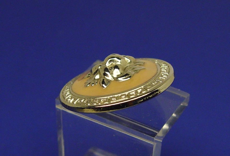 JUEGO DE 7 BOTONES OLEG CASSINI CABEZA DE LEÓN DE DISEÑO ESMALTE BEIGE AMARILLENTO PLATA Foto 4 de 4