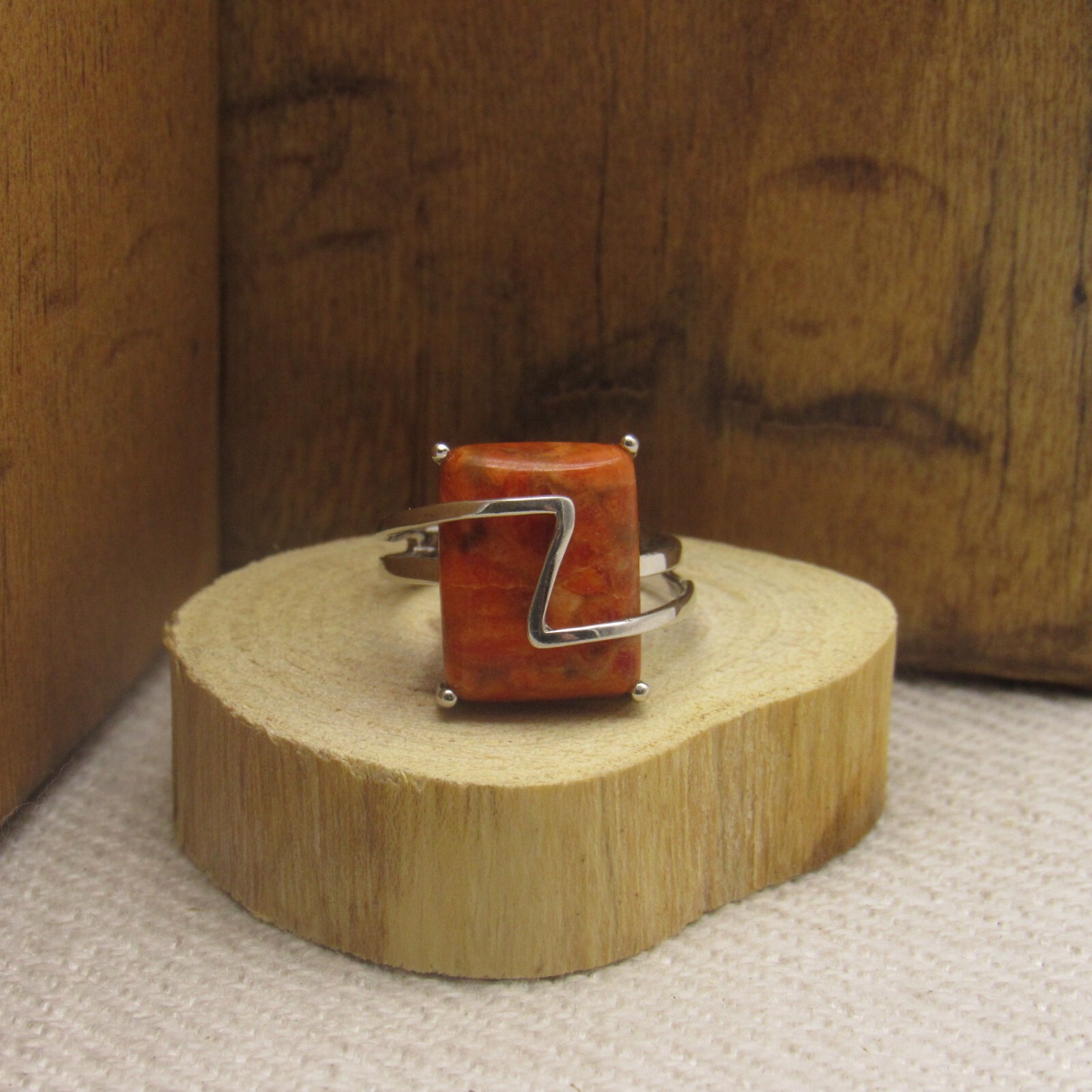 Rectangular Apple Coral Sterling Silver Designer … - image 2