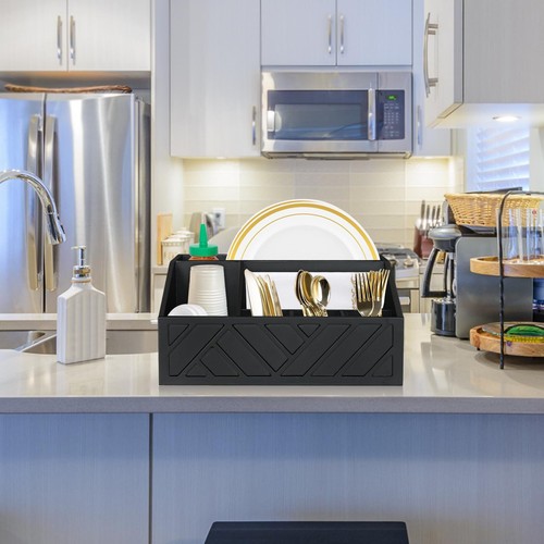 Paper Plate Dispenser Paper Plate Holder for Kitchen Counter Wood Rustic Silv... - Picture 5 of 7