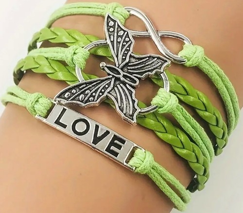 Leather Bracelet With Letter Love And Butterfly For Men And Women & 11 colours - Picture 9 of 23