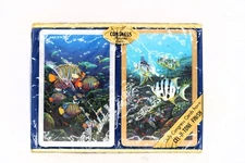 Vtg Congress Playing Cards Double Deck Box Ocean Fish Large Number Unopened NOS