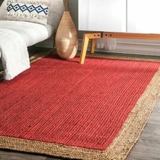 Rectangle Jute Rug Handmade Area Jute Carpet/Mat for Home Décor- Red+Beige