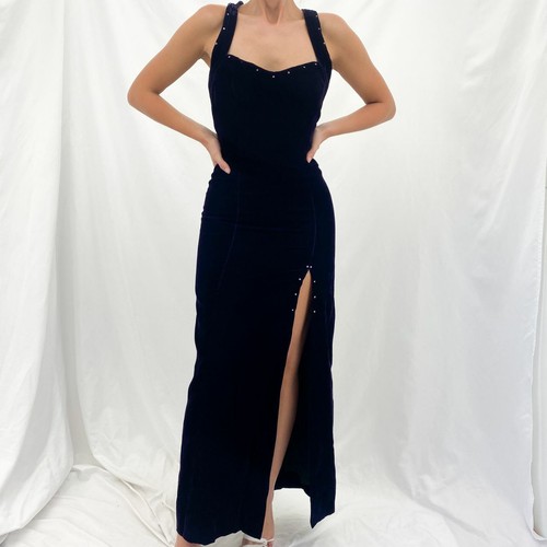 90s Dark Purple Velvet Dress w/ Sequin 