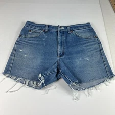 VTG Lee Jean Short Men 31* Blue Faded Thrashed Cut Off Frayed Denim Jorts Tag 34