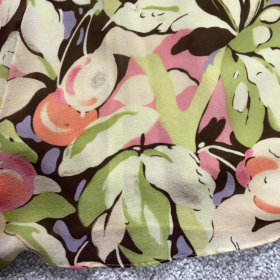 Dana Buchman Skirt Womens 18 Green Floral A Line Vintage Button Up Chiffon Midi - Image 4 of 4