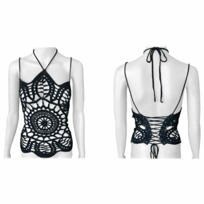Dolce & Gabbana c. 2001 Sheer Open Knit Crochet Corset Black Top