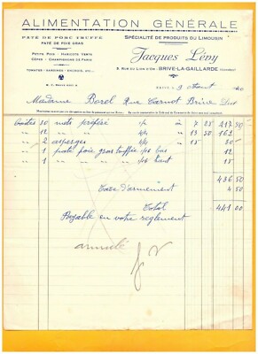 BRIVE (19) PRODUCTS of LIMOUSIN / FOIE GRAS, TRUFFLES ... ''Jacques LEVY'' in 1940