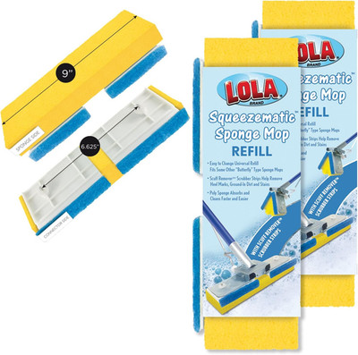 LOLA Squeeze Matic Butterfly Sponge Mop Refill, 9'', 2 Pack Replacement Head, Flo