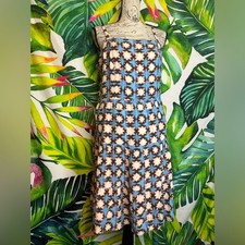 LOFT Sz 10 Blue Brown Hippie Abstract Casual Spring Summer Fall Mini Dress