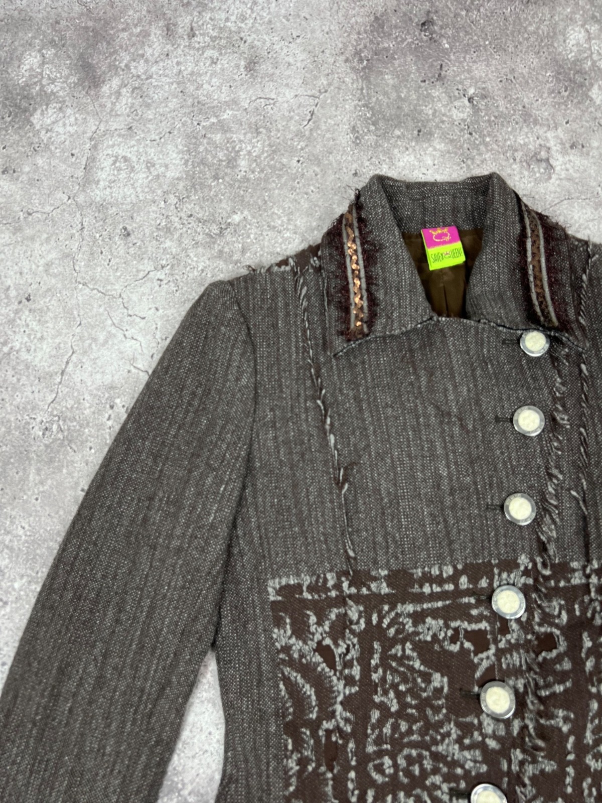 Save The Queen Patchwork Wool Coat Assymetric Bro… - image 4