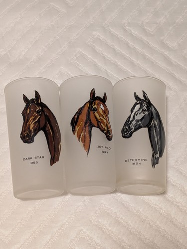 Vintage KENTUCKY DERBY JULEP GLASS SET HazelAtlas DETERMINE Dark Star Jet Pilot