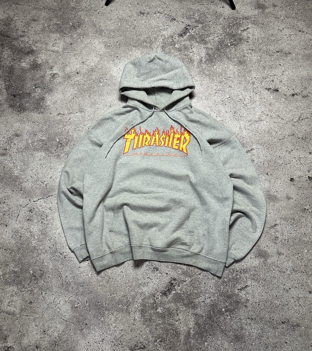 Vintage Thrasher Hoodie Men's Large Grey Magazine Skateboard