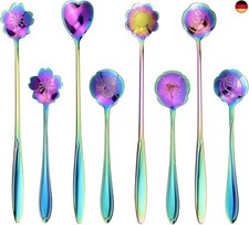 SelfTek 8 Stück Regenbogen Löffel 2 Verschiedene Größen Blumen Set Edelstahl bun