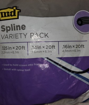 M-D Vinyl Screen Spline Variety Pack 3pc 0.125/0.14/0.16in x20ft Black