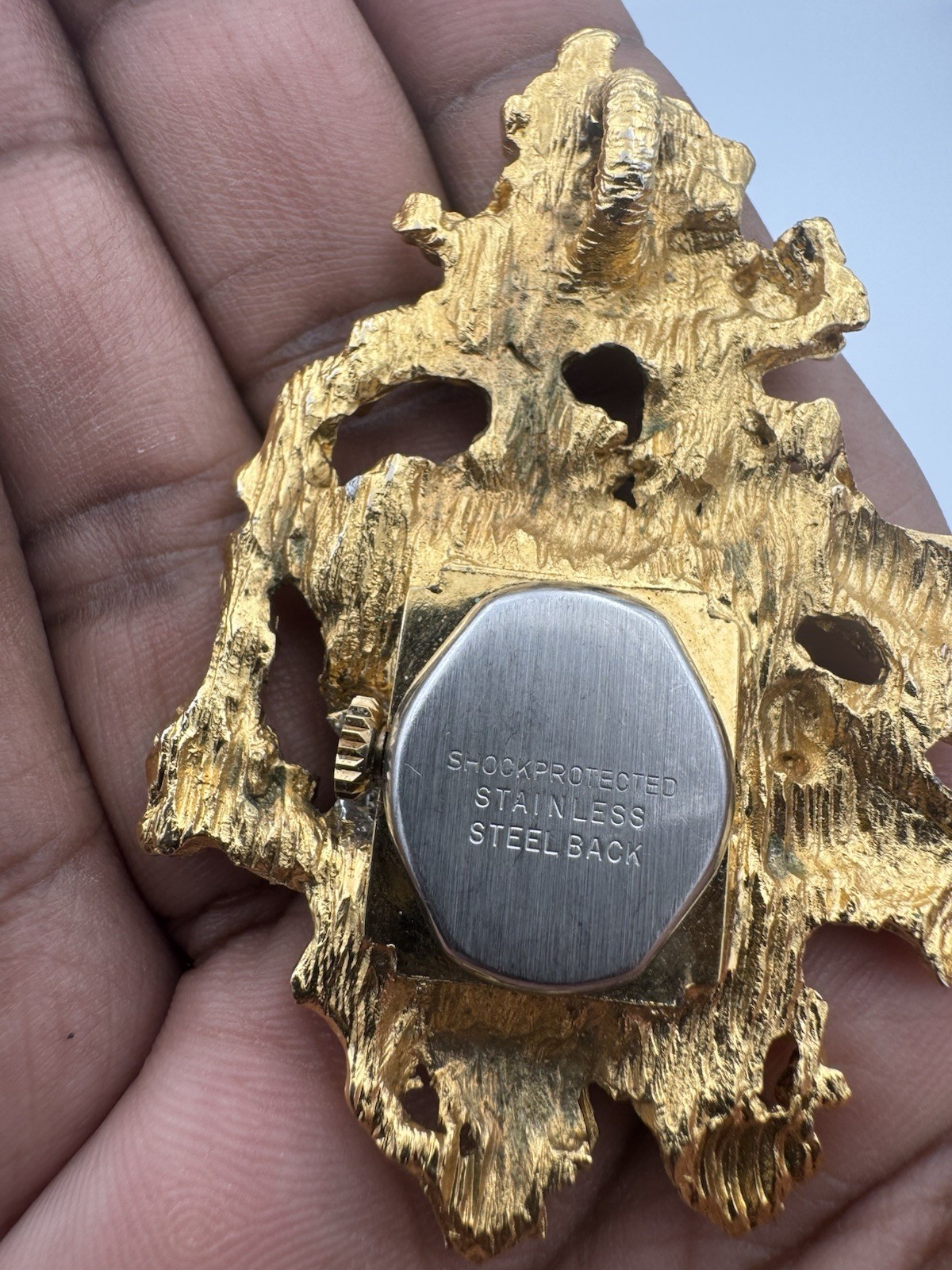 Vintage 1960 Lucien Piccard Brutalist Gold Nugget Textured pendant watch, faulty image 10
