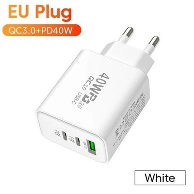 3-fach Schnell Ladegerät 40W Netzteil 2x USB-C + 1x USB Charger Mehrfach Stecker