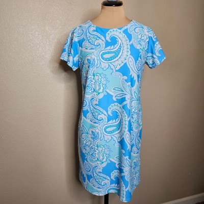 Jude Connally Ella Blue Paisley Short Sleeve Shift Dress XS Made in USA