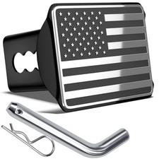 Heavy American Flag Metal Trailer Hitch Cover for 2 Inch Receivers Chrome