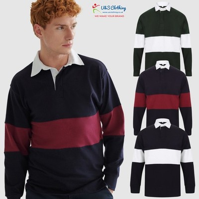 FRONT ROW abgesetztes Unisex Baumwolle Rugby Shirt ohne Etikett Männer Frauen schweres Oberteil