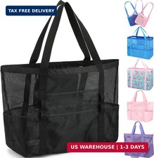 Fammart Mesh Beach Bag for Women, Large Beach Toy Pool Bag with Zipper Pocket, S