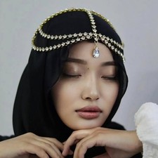 Women Head Rhinestone Droplet Multi-layer Metal Hair Chain Jewel Headwear 08021