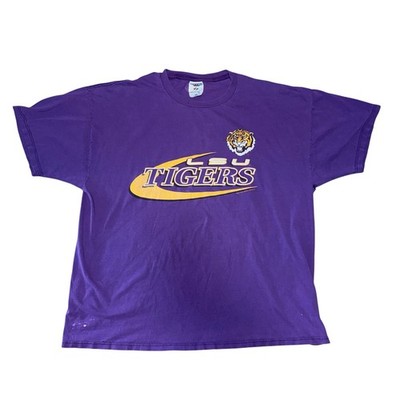Vintage 90s Jerzees LSU Tigers Graphic T-Shirt Purple 2X