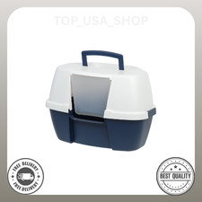 Large Corner Cat Litter Box with Lid Enclosed Design, Handle Buckles