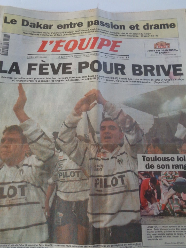 💥Journal l'équipe 06/01/1997 Brive finale de Coupe d'Europe - Rugby - Photo 1/1