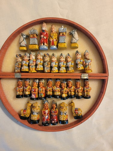 1970s/89s Peruvian Chess Circular Set -Incan Verses Spanish Conquistadors Figure