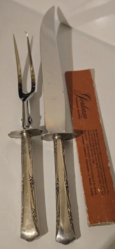 Sterling Silver Greenbrier by Gorham large Roast Carving Set Knife & Fork VTG