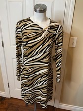 Michael Kors Tan Zebra Striped Gold Logo Dress, Size M