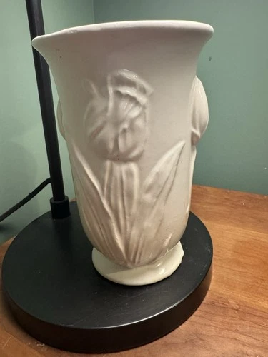 Vintage McCoy Pottery Vase With A White Glaze Tulip Design