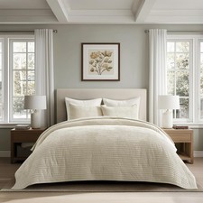 EVERGRACE Velvet Quilt Set King Size, Luxurious Soft Striped Channel Bedding ...