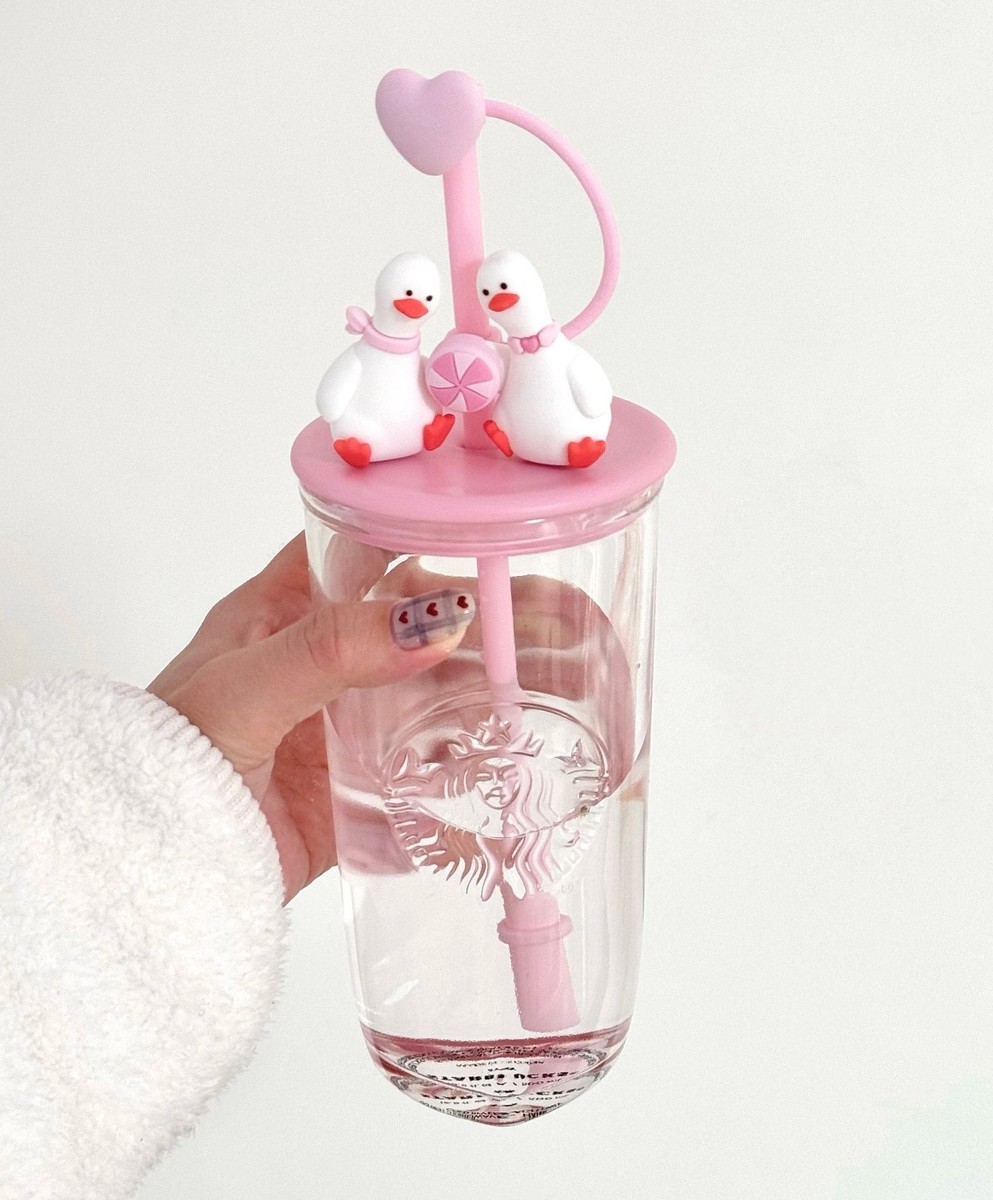 Starbucks 2026 Chinese Valentines Day Duck Glass Straw Cup w/Heart