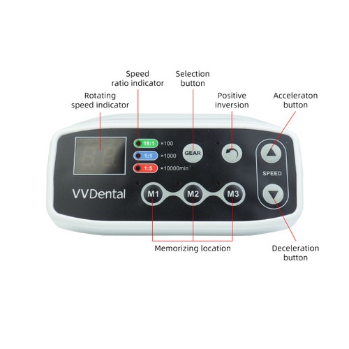 VVDental Micro Motore Elettrico Brushless LED con Manipolo LED 1:1+1:5 NUOVO - Foto 4 di 10