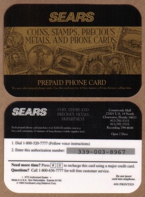 10m (Gold) Sears Coins, Stamps, Precious Metals, & Phone Cards Promo Phone Card