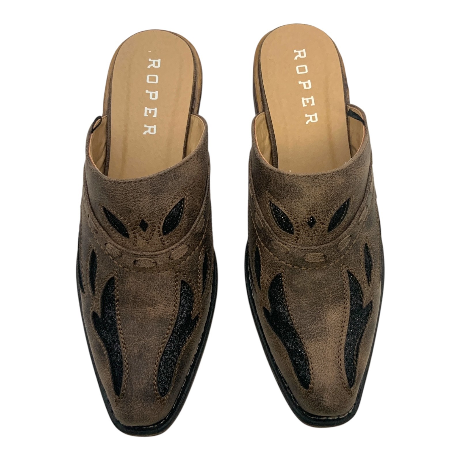 Roper Beth Snip Toe Mule Brown/Black Glitter US Women's 8.5