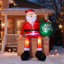 8FT Christmas Inflatable Sitting Santa Claus Outdoor, Santa Blow Up Yard Deco...